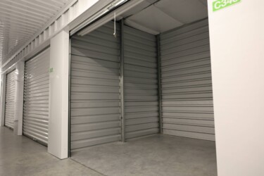 Inside a medium indoor climate-controlled storage unit